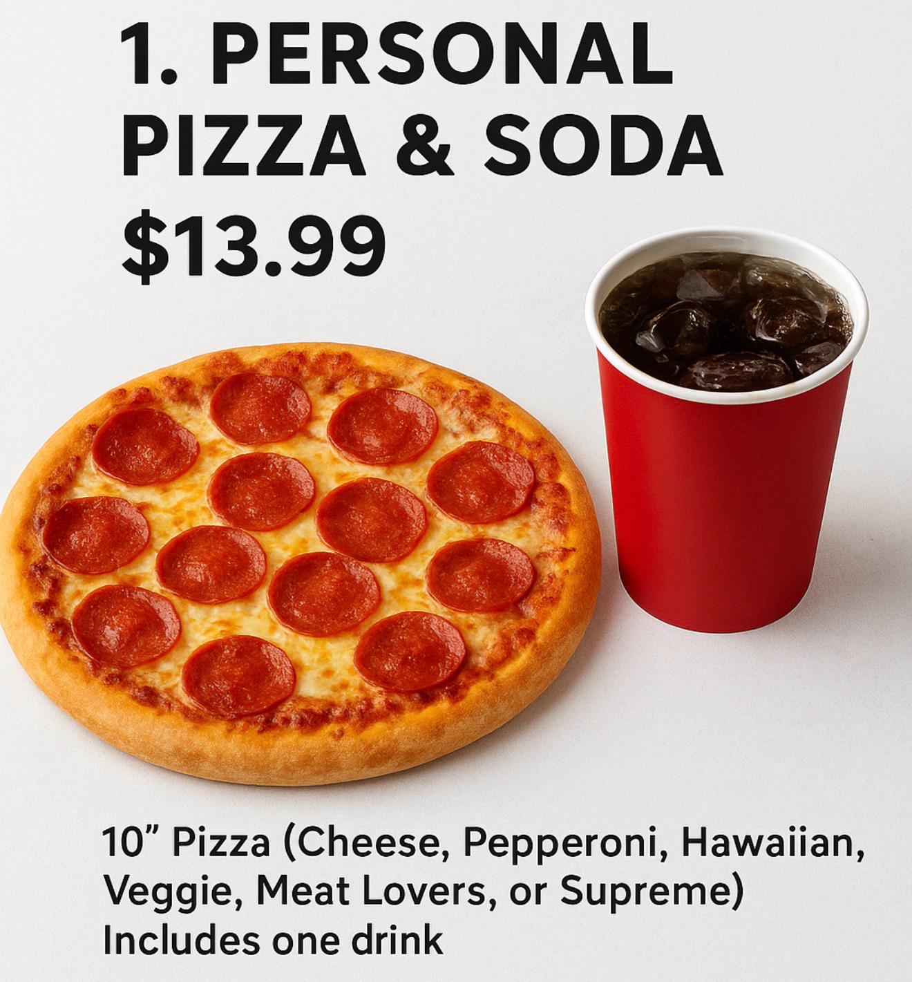 10' inch NY Pizza with a Drink